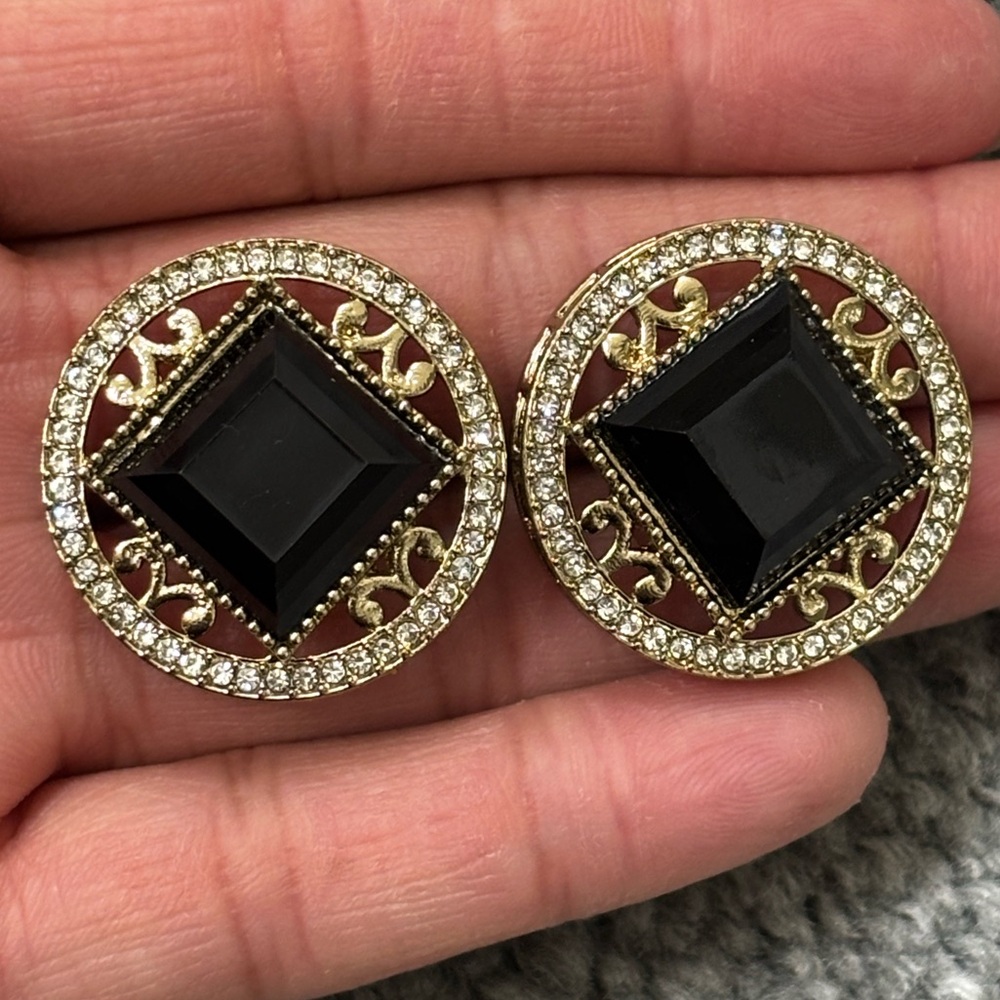 Oversized Black and Gold Studs
